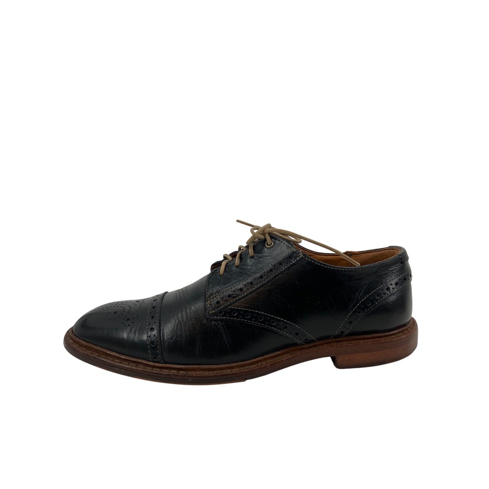 Frye Cap Toe Brogue Derby Shoes Mens 8 Black Good Leather Medallion 8177